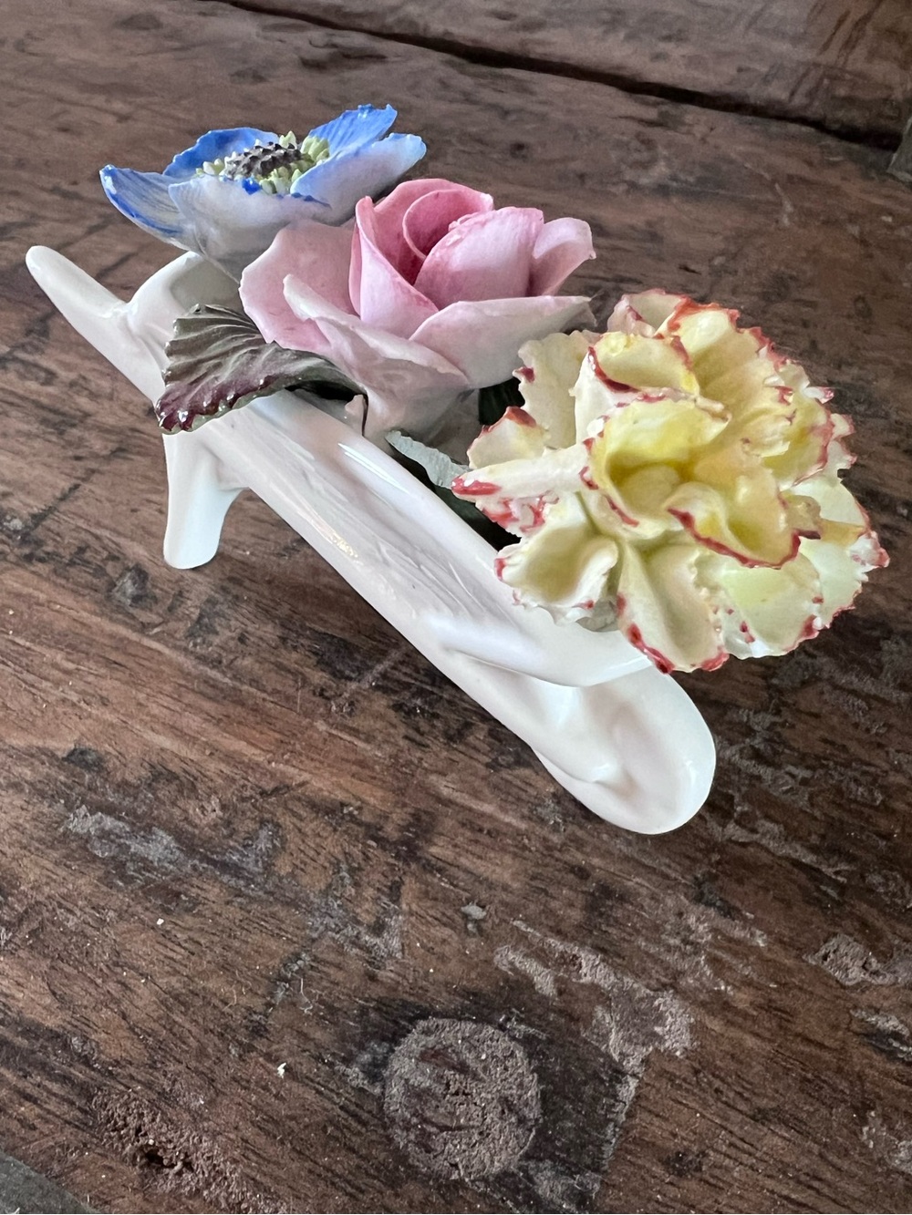 Vintage Cotswold Florals bone china wheelbarrow and flowers